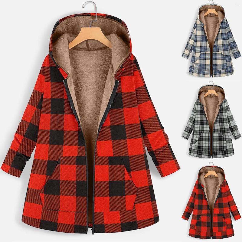 

Women' Jackets Casual Coats For Women Winter Fleece Thick Warm Hooded Outerwear Fashion Print Buttons Outwear Tops With Pocket, Red