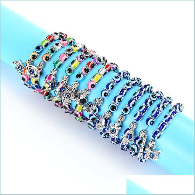 

Charm Bracelets Evil Eye Lucky Palm Glass Bead Bracelet Elephant Owl Butterfly Charm Bracelets Lovely Women Men Friendship Banglejew Dhjfn