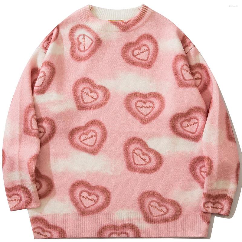

Men's Sweaters LACIBLE Loose Casual Sweater Men Women Love Heart Pattern Knit Tie Dye Knitted Pullover Vintage Streetwear Tops, Gray