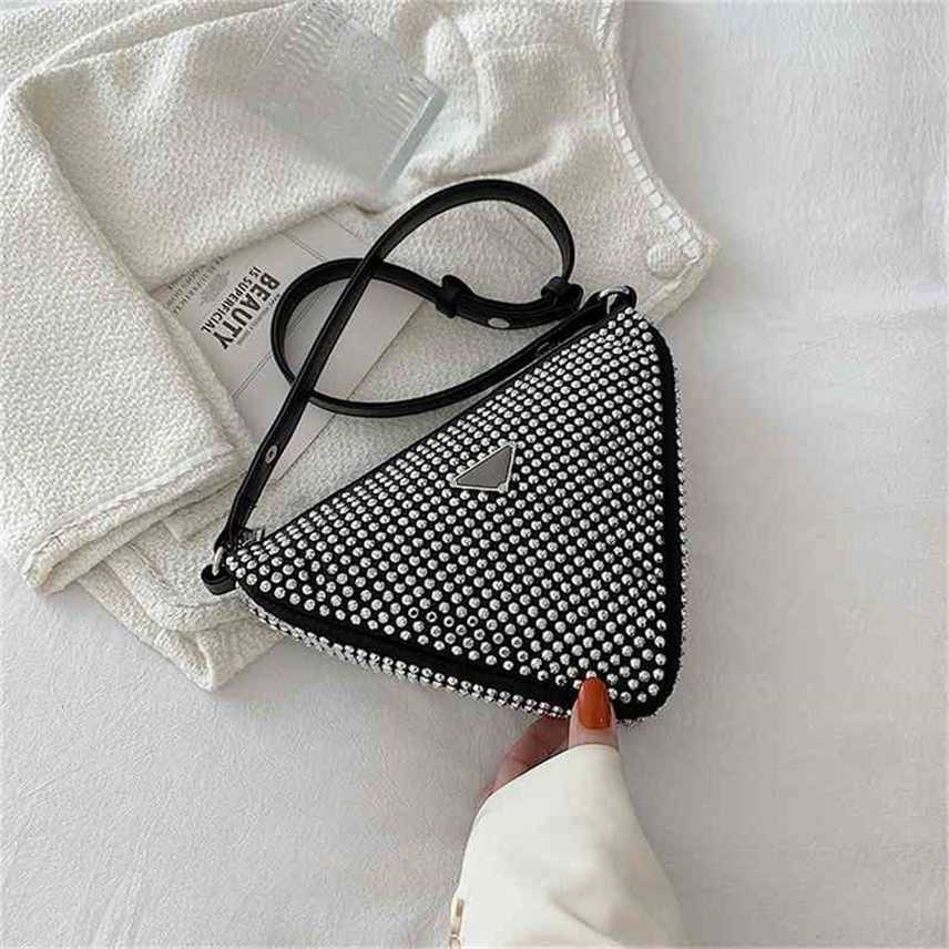 

Bags Summer style personalized diamond inlaid Handbags Womens 2022 new full triangle sling one Shoulder Messenger Bag Purse, White