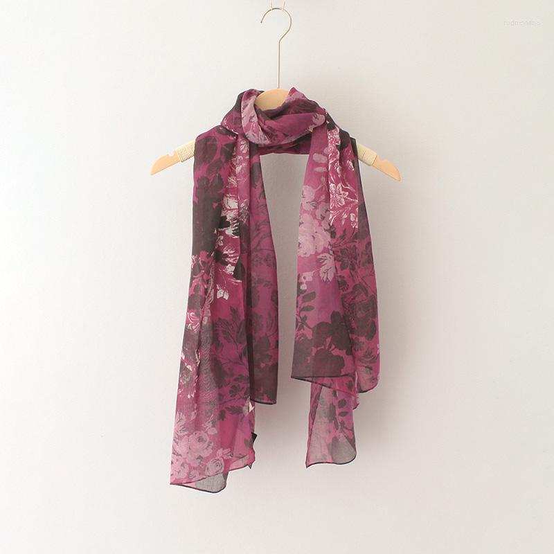 

Scarves 2022 Design Print Purple Floral Flower Cotton Scarf Women Hijab Foulard Neckerchief Wraps Female Voile Head