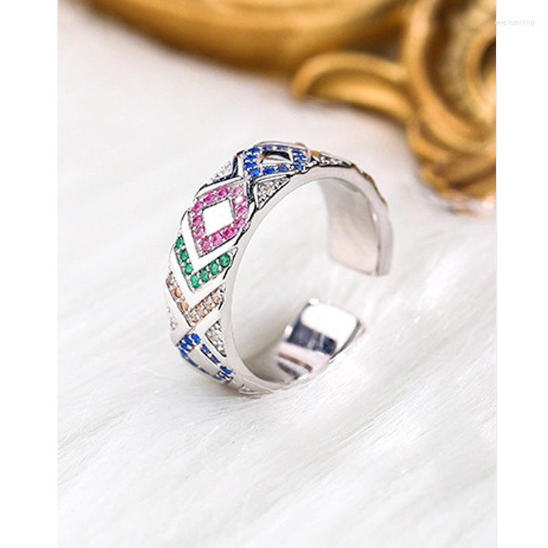 

Cluster Rings MLKENLY 925 Sterling Silver Light Luxury Color Zircon Stripe Ring Female Ins Inlaid Open