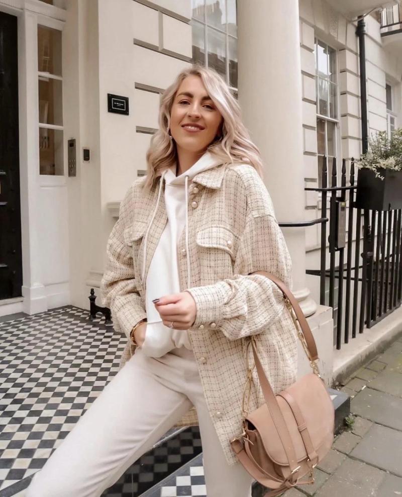 

Women' Trench Coats Women' Casual Lapel Long Sleeve Shirts Jacket Button Down Woolen Coat With Pockets Plaid Outwears, Black