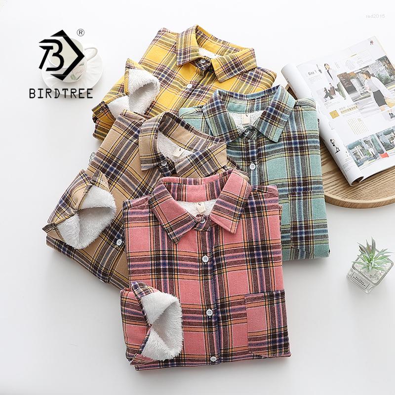 

Women' Jackets Fashion Thick Velvet Plaid Shirts Women Winter Warm Thicken Blouses And Tops Casual Loose Female Clothes Outwear T18706X, Blue