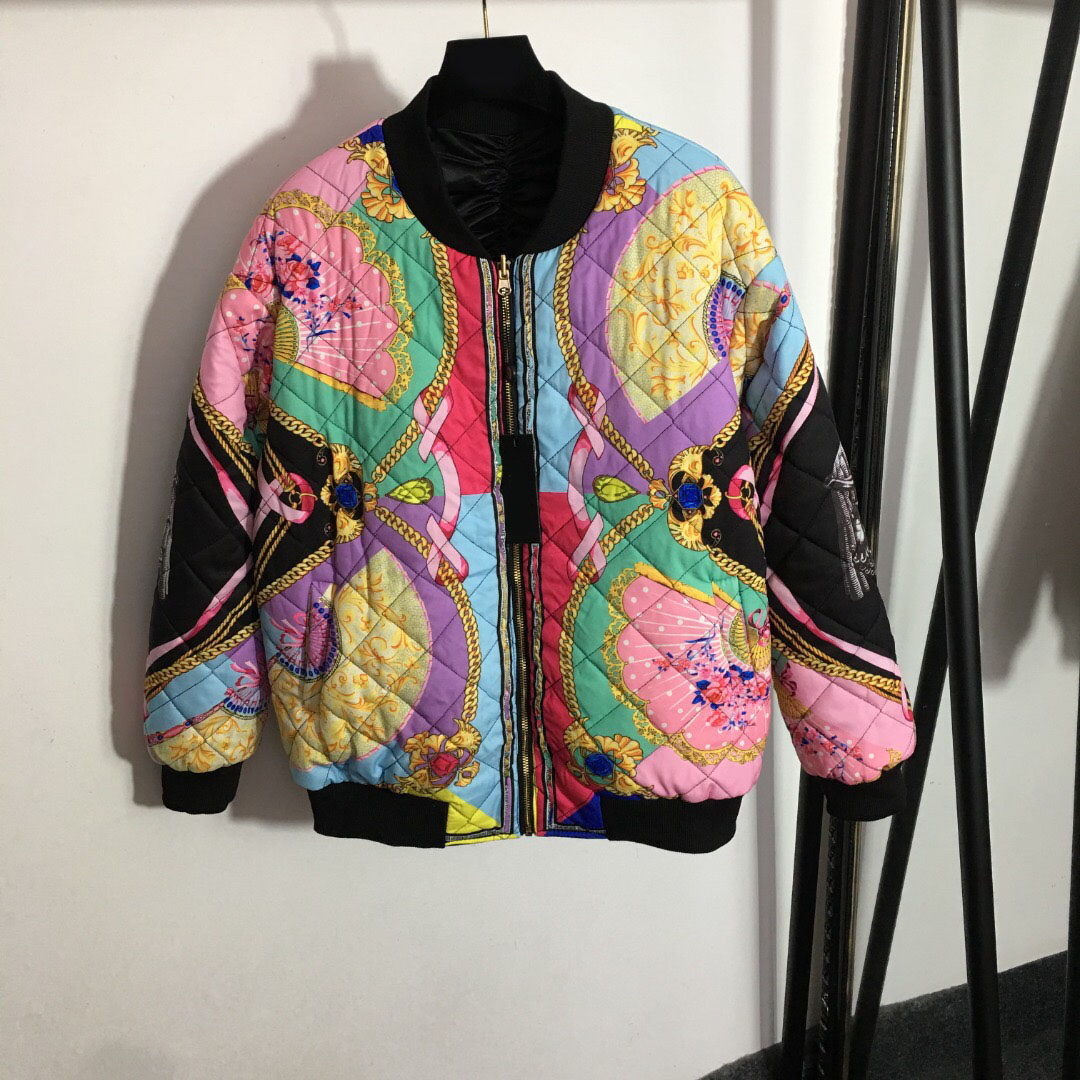 

Winter 2022 Fashion Women's Thick Patchwork Bomber Jackets New Reversible Long Sleeve Keep Warm Casual Loose Coat Outwear, Customize