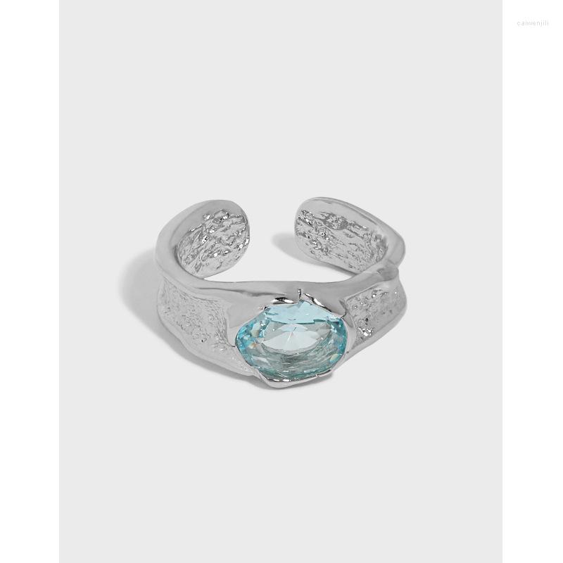 

Cluster Rings Real. Authentic 925 Sterling Silver Irregular Texture Aquamarine /Rose Quartz Ring Adjust For Wedding C-100
