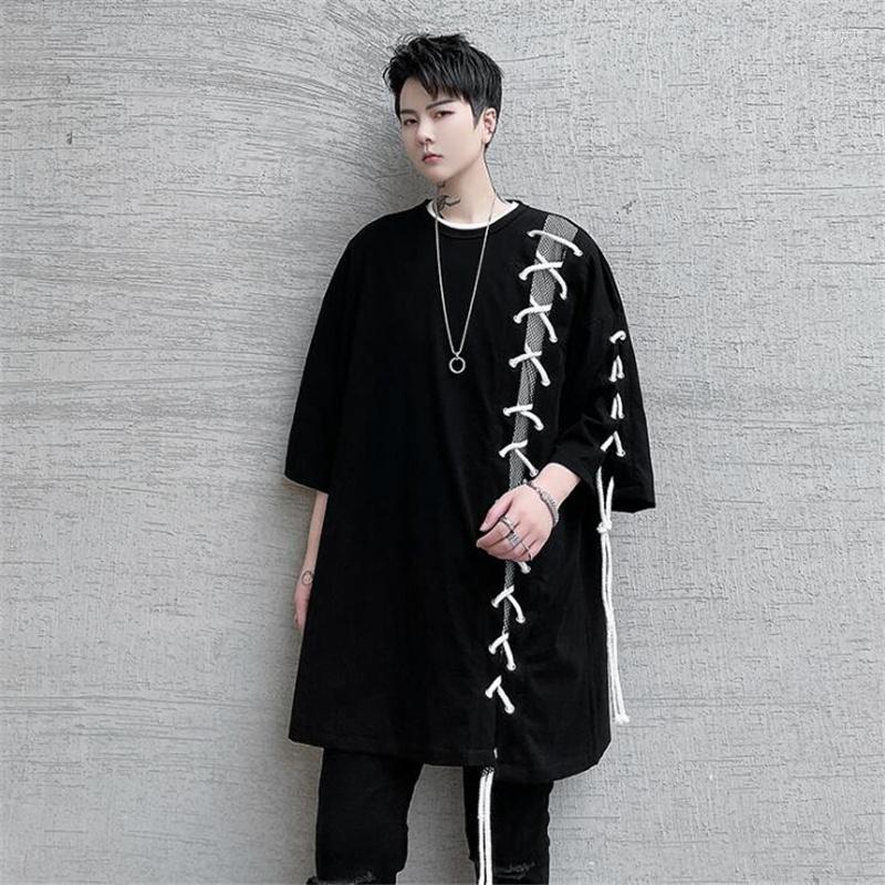 

Men's T Shirts Men's T-Shirts Lacing Up Drawstring Patchwork Oversized Short Sleeve Shirt Men Harajuku Punk Hip Hop Tshirt Gothic, T608