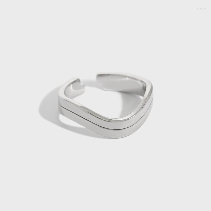 

Cluster Rings Sterling Silver Minimalist Irregular Double-layer Ring Cold Wind Wave Pattern Open Temperament All-match Jewelry