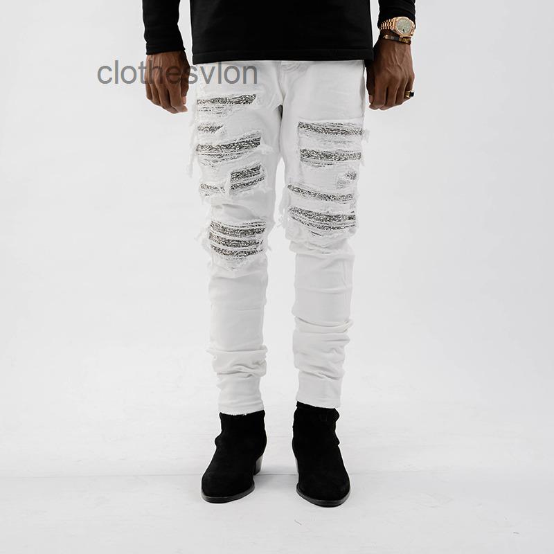 

Jeans 2022 Designer White Amirs Patch Frayed Waist Fashion Men's Wear Hole fPB