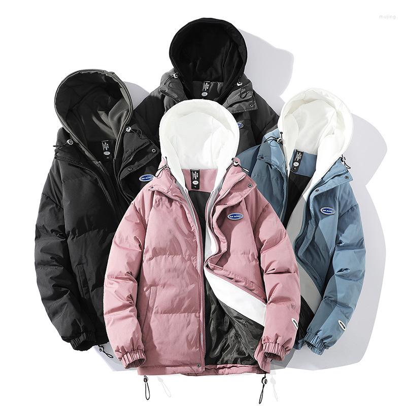 

Men' Down -20 Degree Winter Cotton Parkas Fake Two Pieces Thicken Warm Padded Jacket Hooded Outwear Casual Loose Couple Clothes, Black