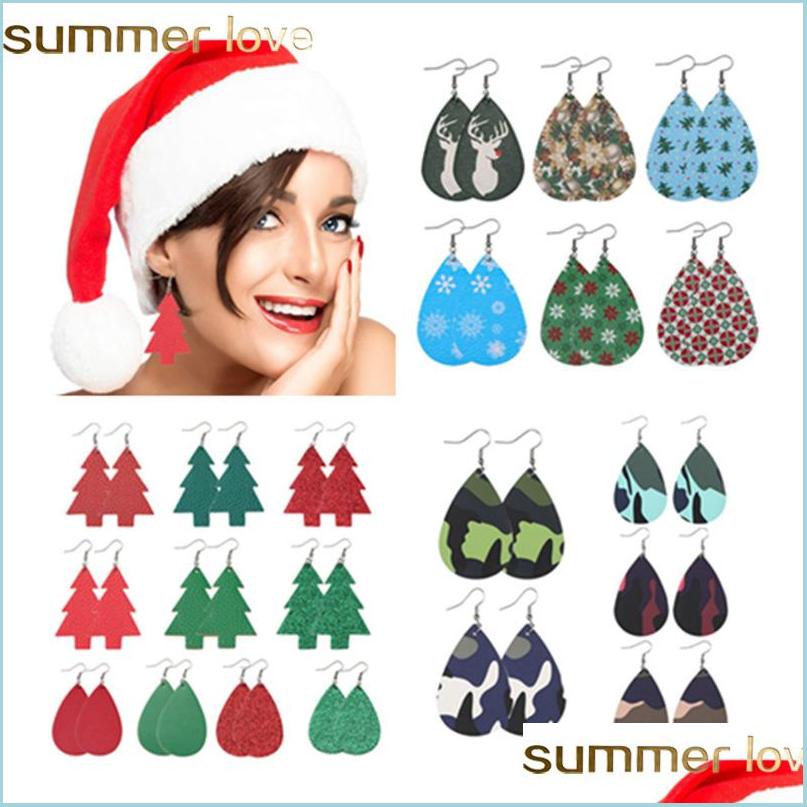 

Charm New Fashion Christmas Waterdrop Leather Earrings Variety Design Snowflake Tree Drop Dangle Jewelry Gifts 28 Colors Delivery Dhejl
