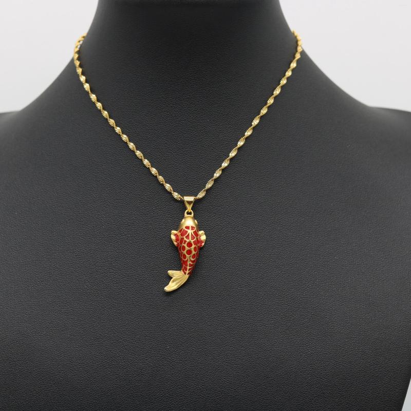 

Pendant Necklaces Red Paint Brillant Lovely Fish Chain Yellow Gold Filled Womens Girls Necklace Charm Gift