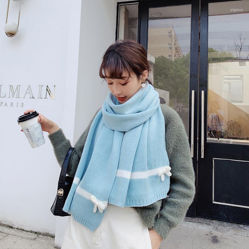 

Scarves Arrival Fashion Comfortable Bow Scarf Autumn Winter High Quality Elegant Vintage Thick Warm Cute Striped Lovely Knit