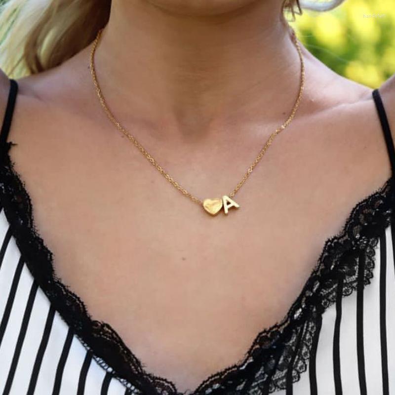 

Pendant Necklaces Fashion Tiny Heart Initial Letter For Women Stainless Steel Silver Color Choker Necklace Boho Jewelry Bff