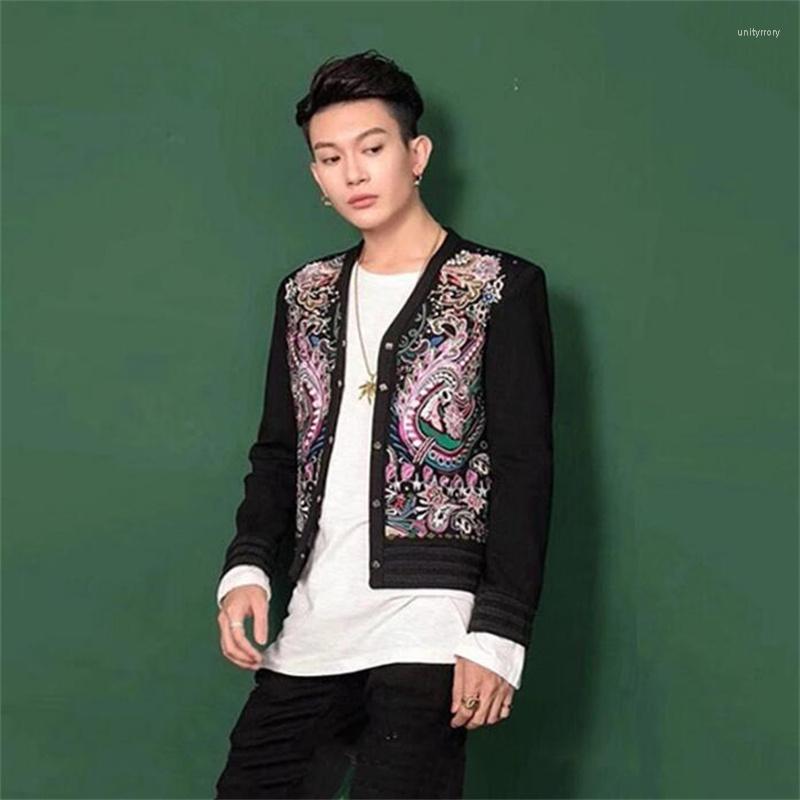 

Men's Suits Internet Red Blazers Mens Suit Jackets Embroidery Personalized Hairdresser Creative Slim Handsome Coat Korean Fashion Singer, Black