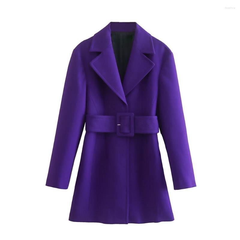 

Women' Suits 2022 Autumn Women' Original Single European And American Fashion Big Brand Belted Suit Jacket Dress, Purple