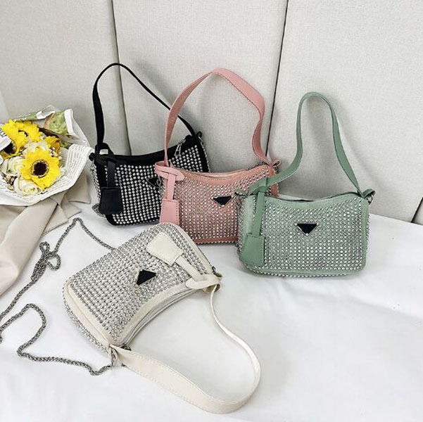 

Luxury Shoulder Bags Women Shiny Diamond Handbags Hobos Bling Beads Purses Triangle Glittering Handbag Totes