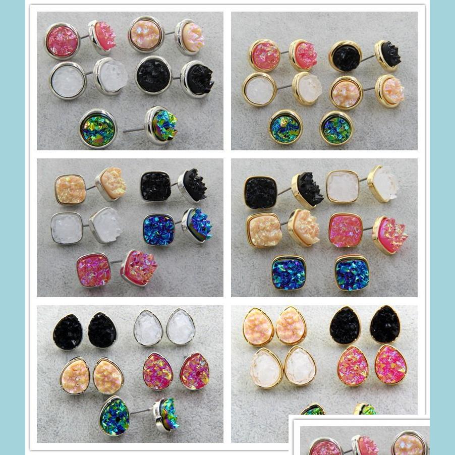

Stud Teardrop Square Round Druzy Drusy Earrings Gold Plated Mini Resin Stud Christmas Gift Drop Delivery Jewelry Dhwv0