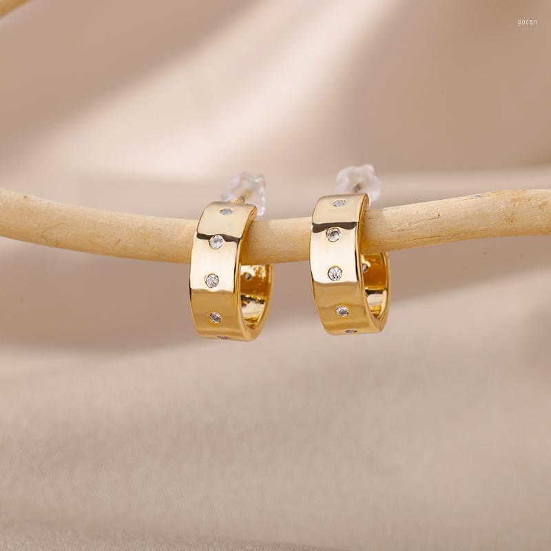 

Hoop Earrings Zircon Copper Geometry For Women Simple Vintage Round Female Cute Daily Wear Jewelry 2022 Accessories