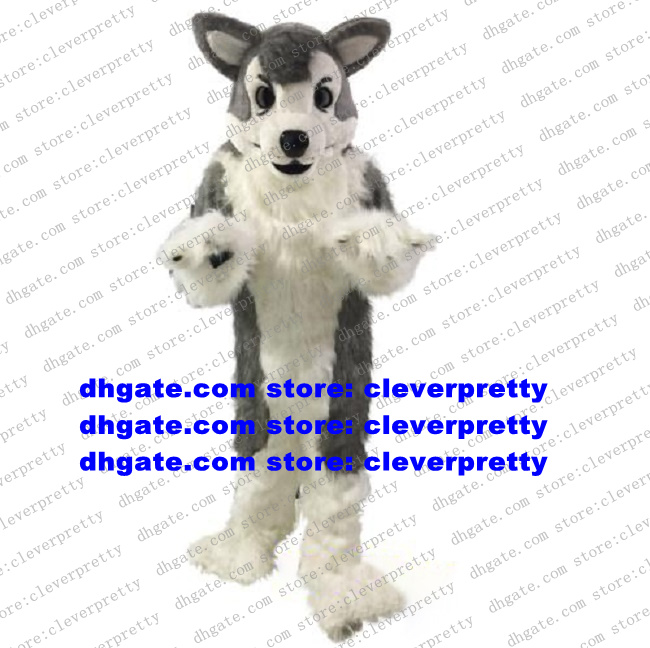 

Grey White Long Fur Furry Wolf Mascot Costume Husky Dog Fox Fursuit Adult Character Nursery School Sales Performance zx1015, As in photos