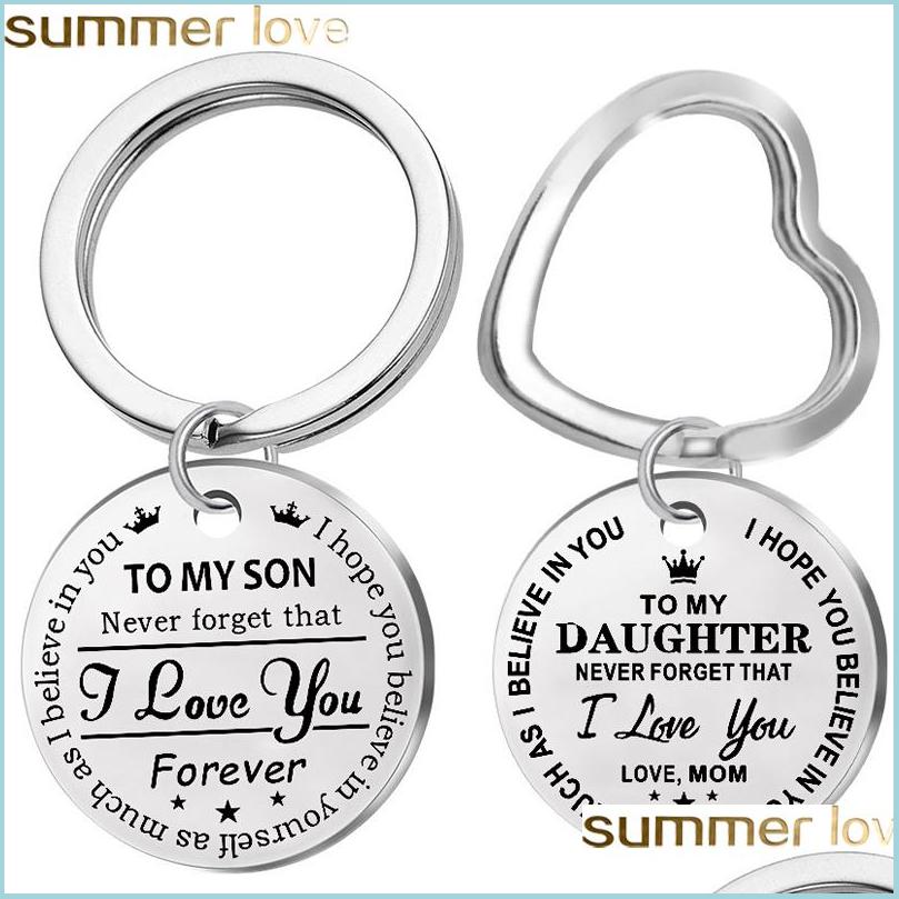 

Key Rings Fashion Stainless Steel Keychain Engraved To My Son Daughter Forever Love Mom Keyring Key Chains Charm Pendant Jewelry Gif Dhtiy