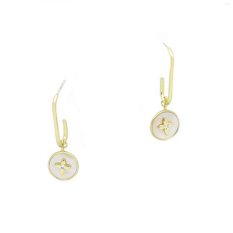 

Dangle Earrings Women's Gold Tone White Shell Zircon Star Earring
