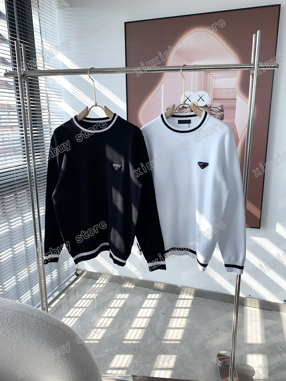 

xinxinbuy Men designer Hoodie sweater Metal triangle label Knitted wool fabric Paris women black white gray S-XL, 01