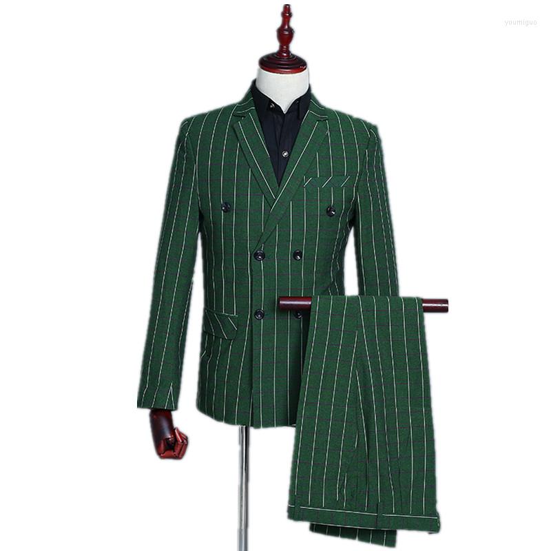 

Men' Suits Men' Suit 3 Piece Set Green Check Double-breasted Jacket With Vest Trousers Wedding Banquet Formal Dress, Same as the picture