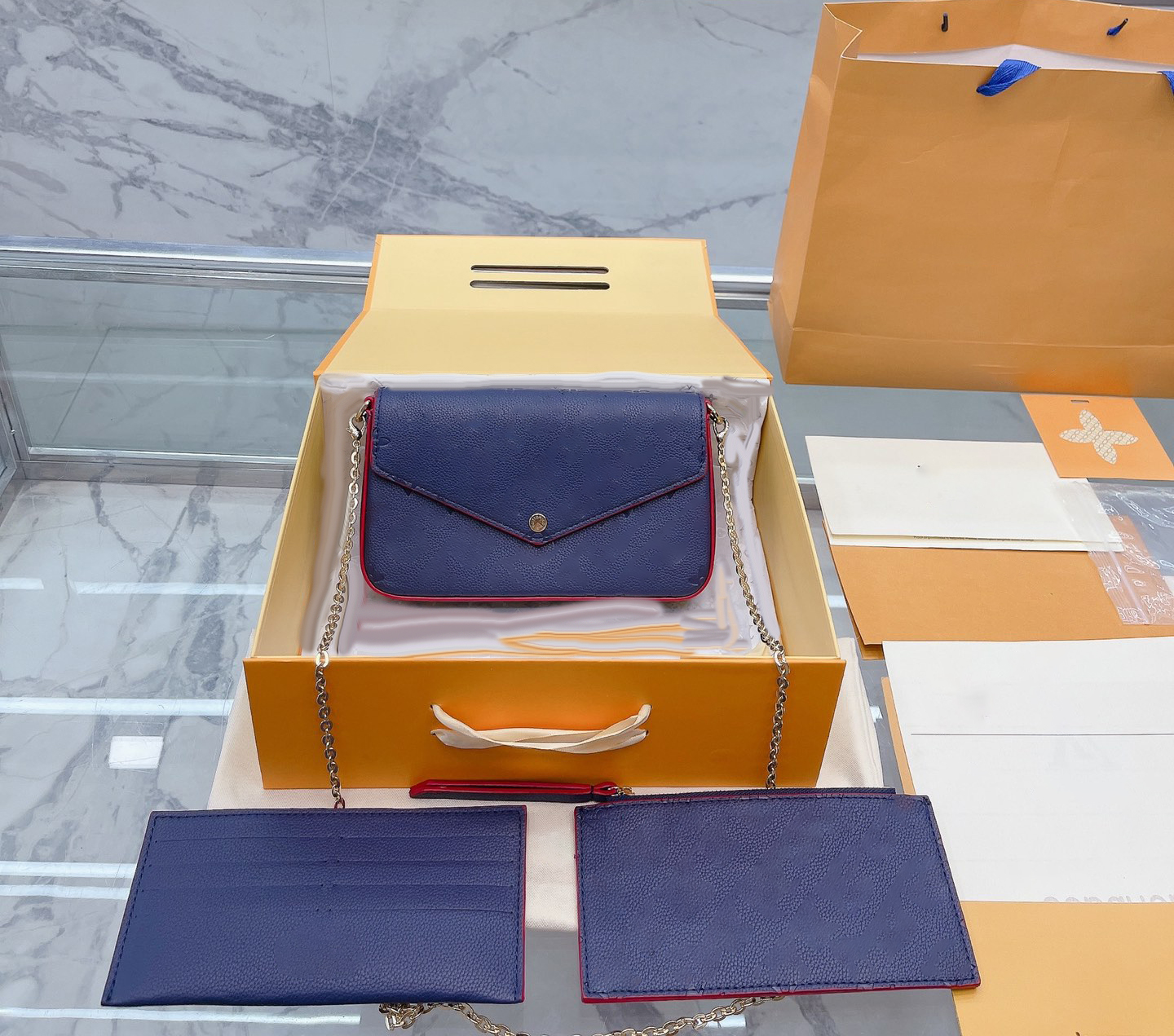 

Brand Shoulder Bag Crossbody Luxury Handbag Tote Designer Messenger Bags 5A Quality Classic Genuine Leather 3PCS/SET Coin Envelope 22CM Pochette Old Flower Wallet, Original box