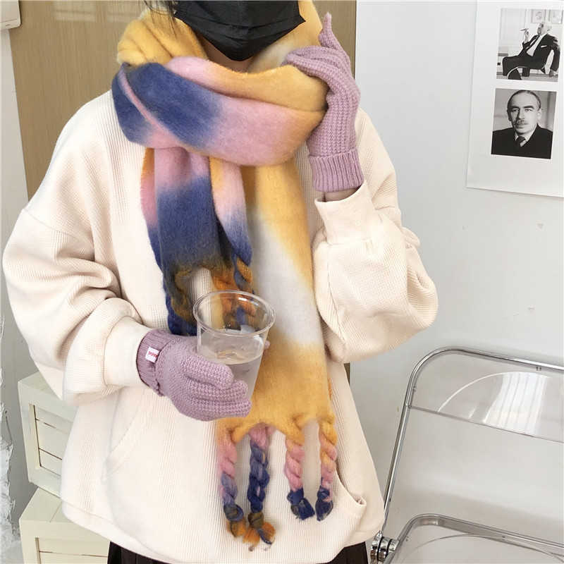 

Gradually gentle mohair thickened scarf for female winter net red soft warm cashmere like scarf Korean student trend