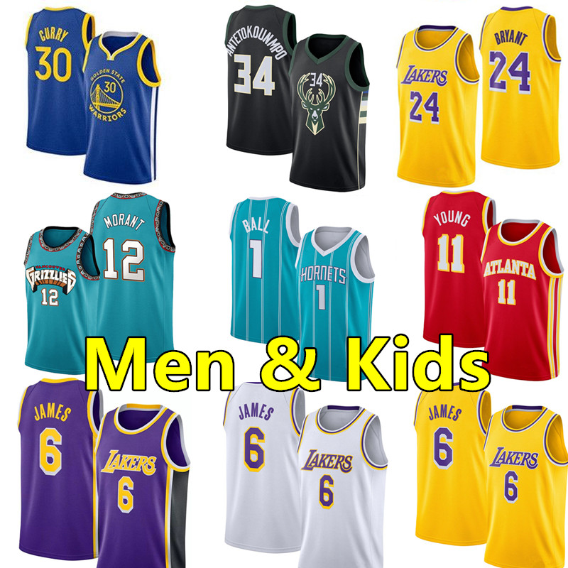 

Men kids Basketball Jerseys 6 james 24 bryant 11 young 30 Curry 0 tatum 34 Antetokounmpo 12 morant 15 carter adult children jersey, Color 16