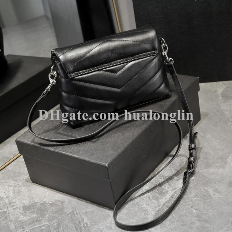 

Designer Handbag Woman Women Bag purse Original box leather Chain bags handbags lady shoulder cross body messenger fashion, Black-silver 20cm