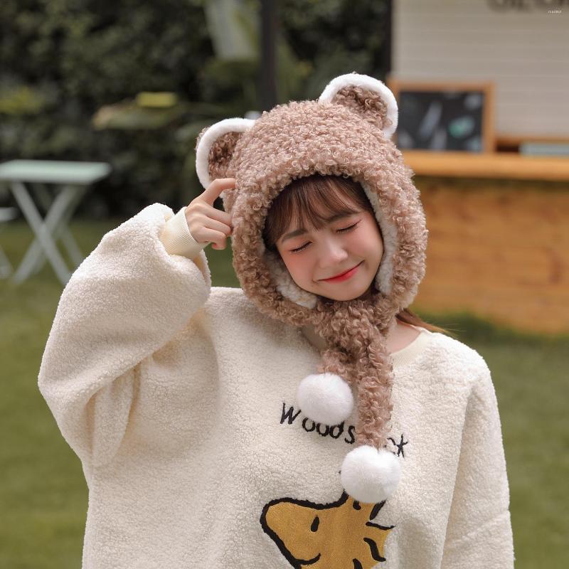 

Beanies Fashionable And Cute Bear Ears Plush Warmth Cold Snow-proof Warm Hat A Good Gift For Women Girls Hats On Sale