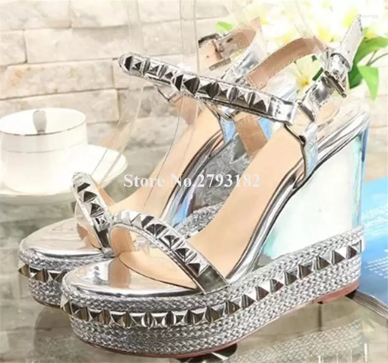 

Sandals Rivet High Platform Wedges Design Women Fashion Open Toe Wedge Silver Black Gold Formal Dress Heels Valentinoe''Valentinoity iAm, Picture shown