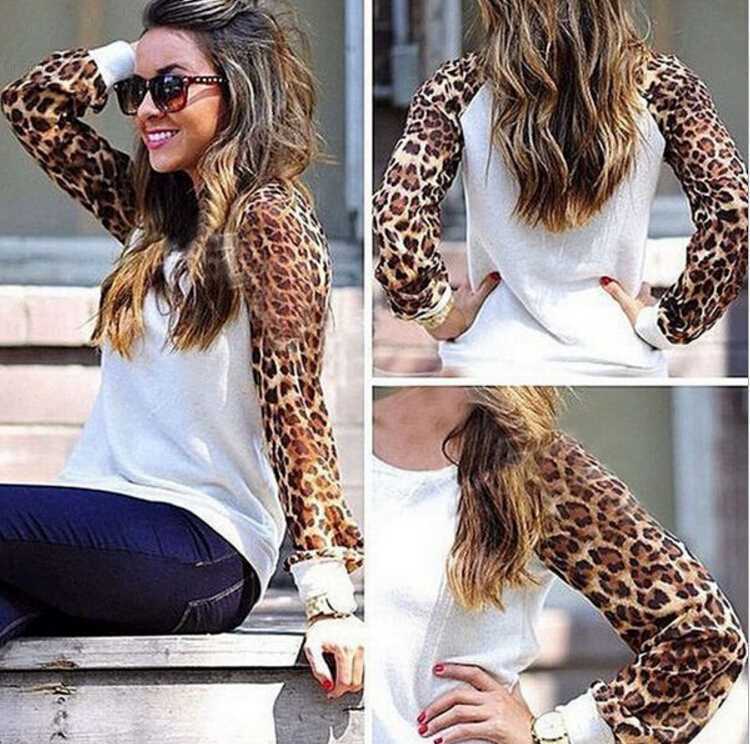 

Women's T-Shirt Women Plus Size Leopard T-shirts Spring Summer Chiffon Long Sleeved Casual Loose Tops Woman Fashion Tees Clothes, Green