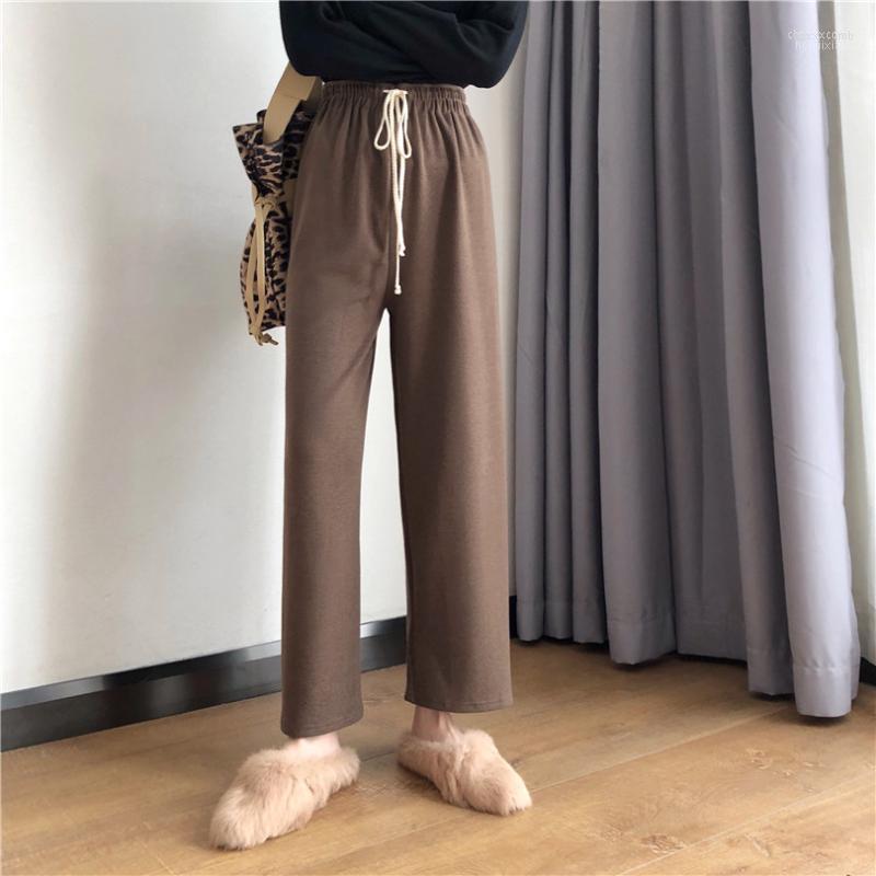 

Women's Pants Women's & Capris 2022 Autumn Drawstring Women Korean Winter Solid Baggy Wide Leg Harajuku Knitted Trousers Plus Size Drop, Black