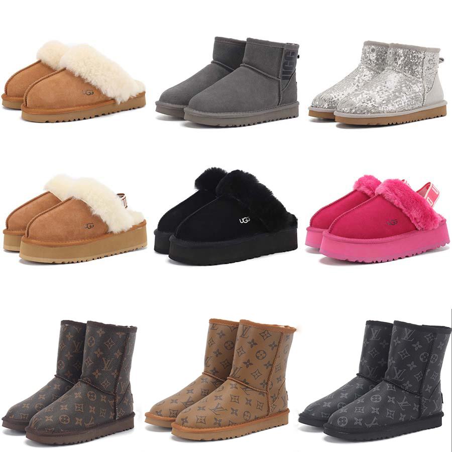 UGG Snow Slippers Boots Australian Classic Warm Boot Suede Shoes Classical Short Miniwomen Man Womens Plush Casual Chestnut Grey
