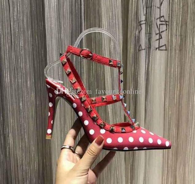 

Fashion Brand Womens Rivet High Heel Sandals Summer Pumps Party Ankle Strap Dress 100% Genuine Leather Ladies Valentinoe''Valentinoity PjD, With brand logo