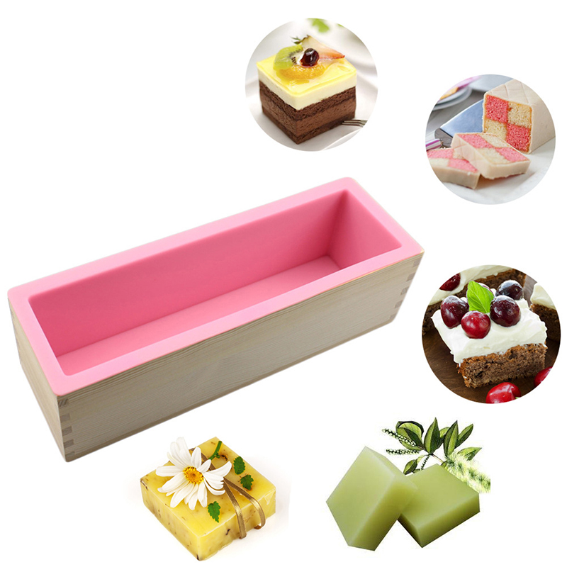 

Rectangle Silicone Loaf Soap Molds with Wooden Box for Soap Making Supplies