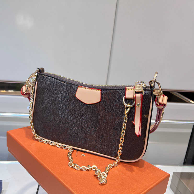 

2021 Designer Bag Ladies Silver Chain Gold Chain Messenger Bag Leather Handheld with box, Brown old flower