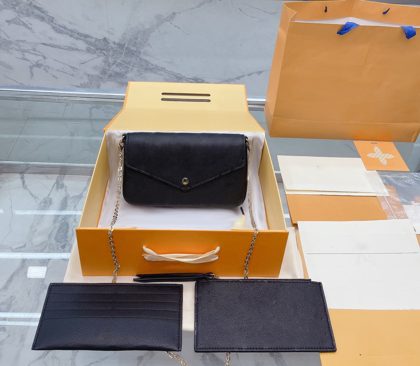 

Brand Shoulder Bag Crossbody Luxury Handbag Tote Designer Messenger Bags 5A Quality Classic Genuine Leather 3PCS/SET Coin Envelope 22CM Pochette Old Flower, Original box