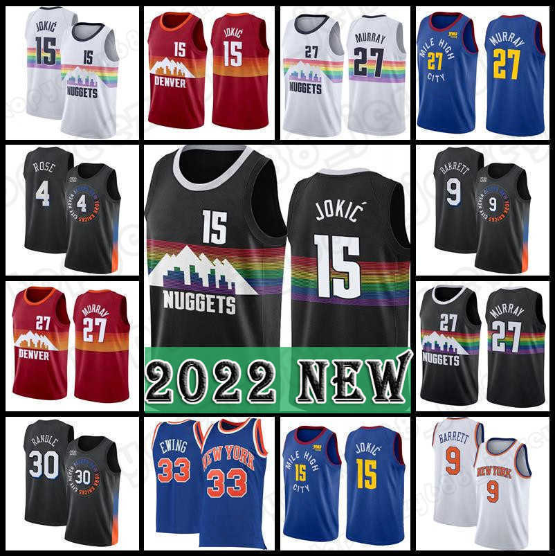 

15 Jokic Basketball Jamal 27 Murray Julius 30 Randle Nikola Patrick 33 Ewing Derrick 4 Rose Kemba 8 Walker Knick Jersey Nuggetes 75th''Nba''Shirt