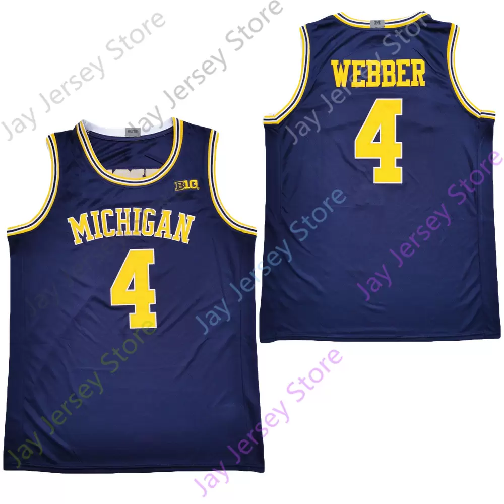 

2020 New NCAA Michigan Wolverines Jerseys 4 Webber College Basketball Jersey Navy Size Youth Adult All Stitche