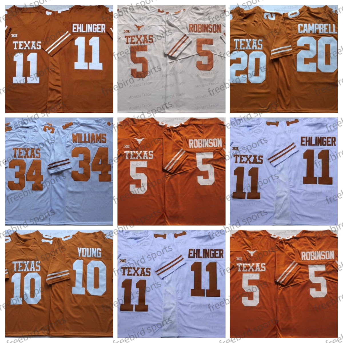 

NCAA 34 Ricky Williams Football Jersey 5 Robinson 10 Vince Young 20 Earl Campbell 11 Sam Ehlinger Texas Longhorns White Brown Mens College Football Jerseys, Men jersey brown