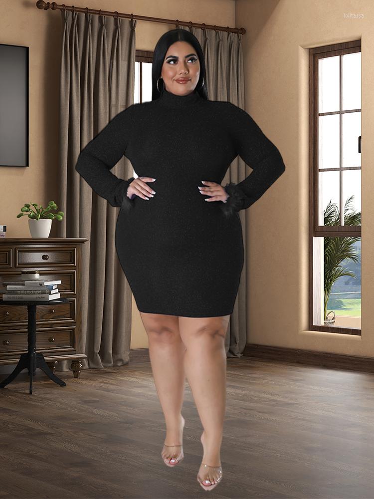 

Plus Size Dresses Women's Sexy Backless Nightclub Dress 2022 High Neck Fashion Long Sleeve Hollow Out Wholesale Drop, Black