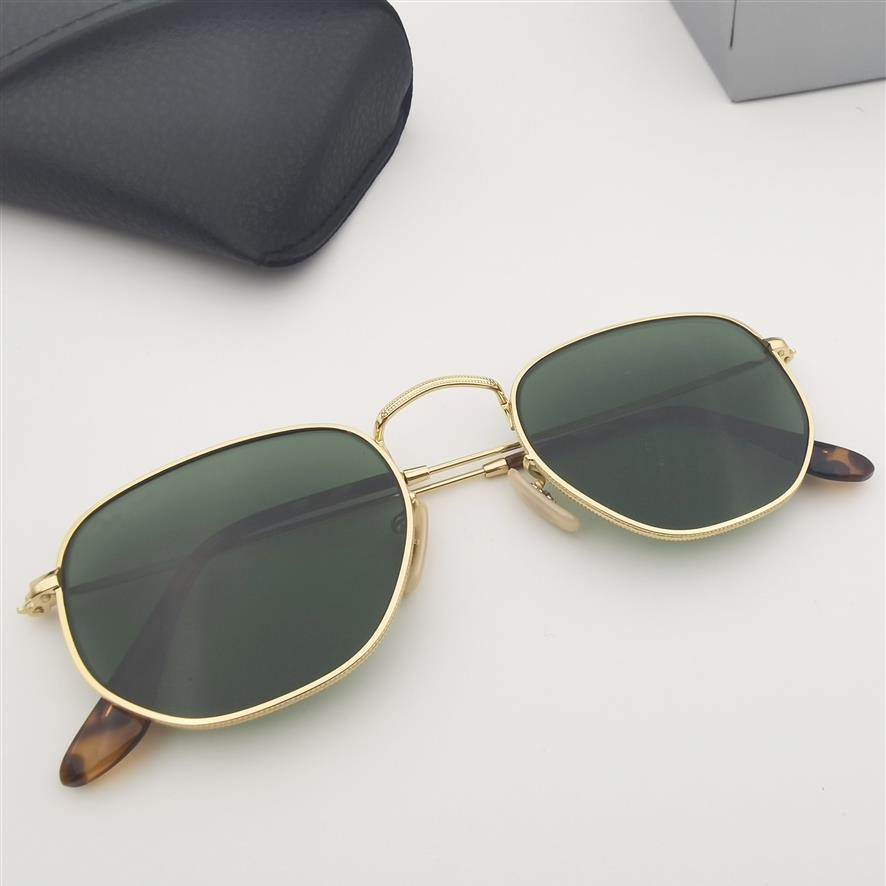 

Quality men women sunglasses Designer Brand metal frame hexagonal real G15 Glass lenses suitable beach shading driving fishing 294m