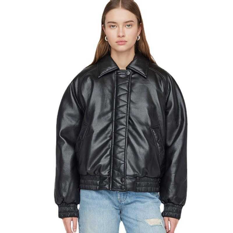 

Fashion ANINE 23ss BING Women Vegan Leather Jacket Artificial Sheepskin Coat Warm Casual Jackets, Black