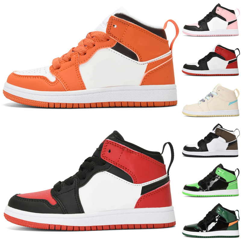 

jumpman 1 MID OG 1s Kids basketball shoes university blue patent bred heritage brotherhood Gorge Green dark mocha black white Pale Ivory UNC retro Sneakers size 9C-3Y, As photo 5