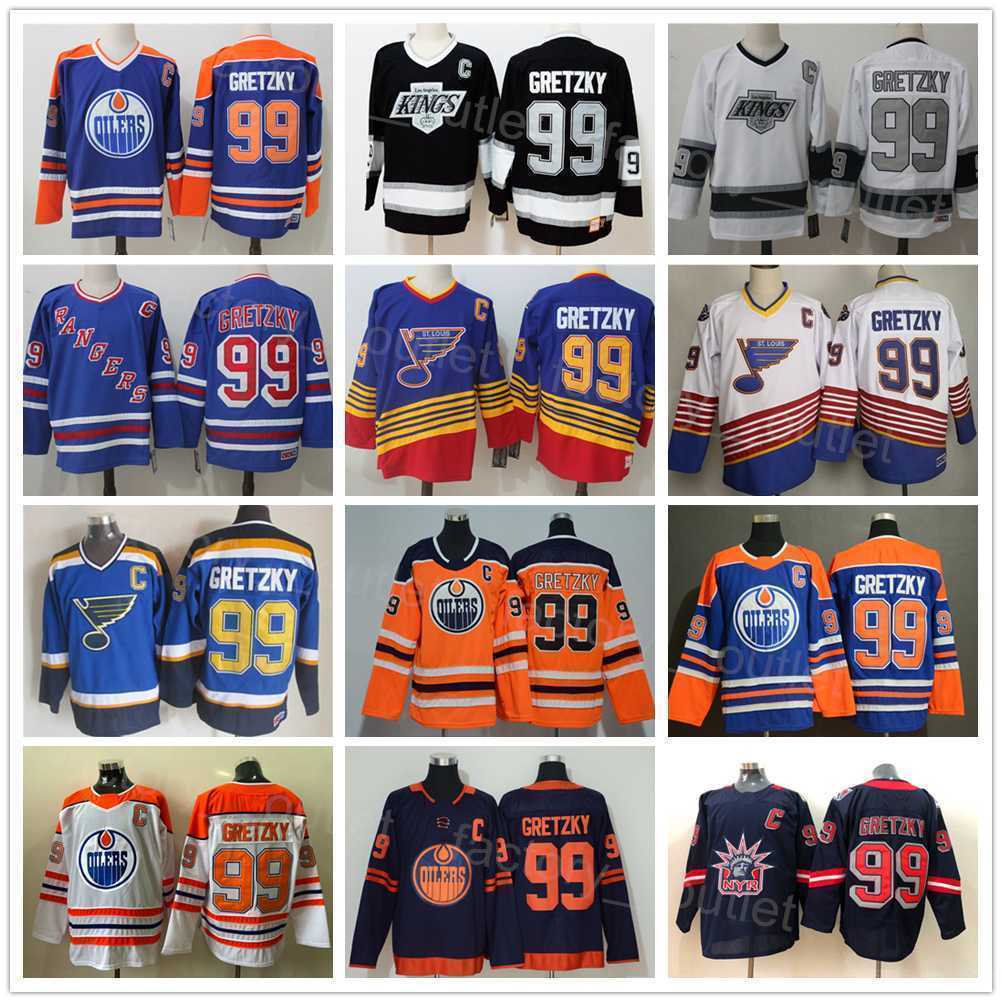 

New York Retro Rangers 99 Wayne Gretzky Jersey Los Angeles Vintage Kings Edmonton Throwback Oilers Navy Blue White Black Orange Purple Team