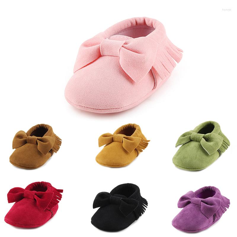 

First Walkers Born Infant Boy Girl Baby Shoes Walker Suede Sofe Sole Princess Bowknot Fringe Toddler Crib Shose Casual Moccasins, Black
